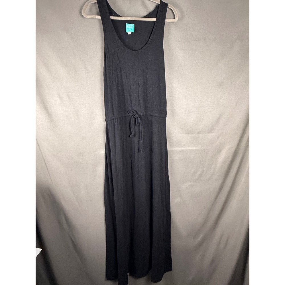 August Salt Sadi Maxi Dress Women Small Black Drawstring Racerback Jersey Knit